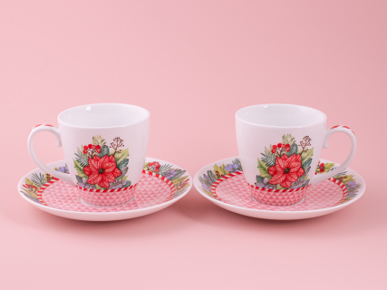 Набор бокалов с блюдцем 2шт форма Весна, рисунок Зимняя история (розовый) арт. 81.11374.00.1, 