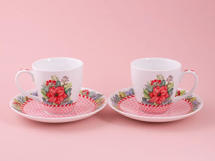 Набор бокалов с блюдцем 2шт форма Весна, рисунок Зимняя история (розовый) арт. 81.11374.00.1, 