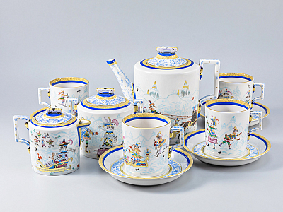 Сервиз чайный форма Гербовая рисунок Зимние забавы, 4 персон 11 предметов, арт. 81.14057.01.1