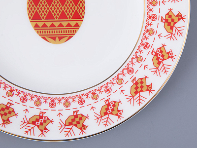 Тарелка плоская 205 мм форма Премиум рисунок Петушки-гребешки, арт 80.49801.00.1