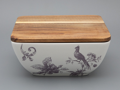 Салатник большого размера с деревянной крышкой форма Стандартная, рисунок Monplaisir Violet в упаковке арт 42.00063.00.1