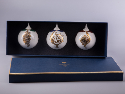 Подарочный набор из 3 елочных шаров форма Шар с петелькой 80 мм рисунок Рождественские узоры арт. 81.30683.00.1, 
