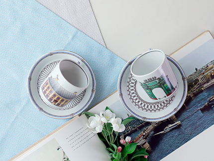 Чашка с блюдцем чайная, форма Гербовая, рисунок Серебряный город 6, арт. 81.32589.00.1