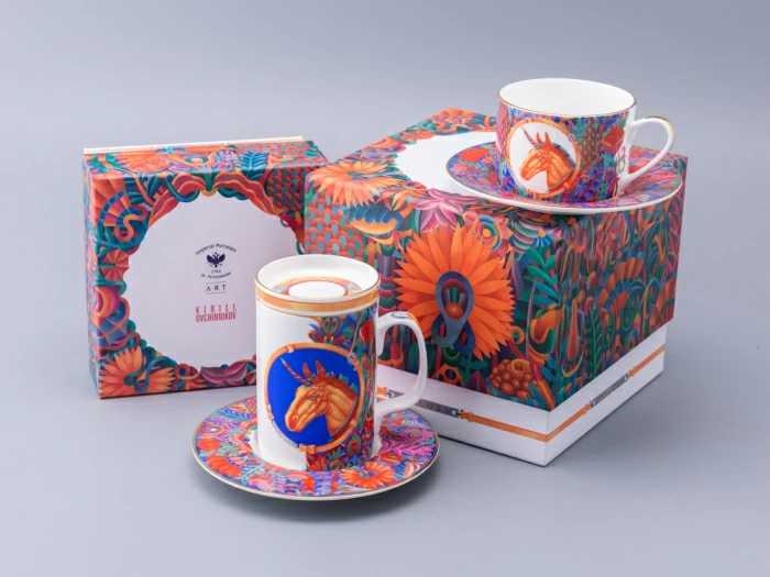 Бокал с блюдцем и крышкой 400мл в подарочной упаковке, форма Топ, рисунок Единорог, арт. 81.34424.00.1, 