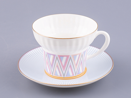 Чашка с блюдцем кофейная 155 мл.,  форма Волна, рисунок Геометрия 1 арт. 81.27007.00.1
