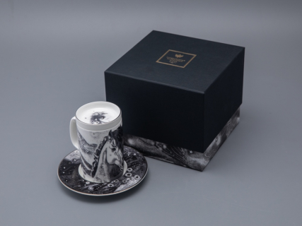 Бокал с блюдцем и крышкой 400 мл в подарочной упаковке, форма top рисунок Черный мустанг, арт 81.34276.00.1, 