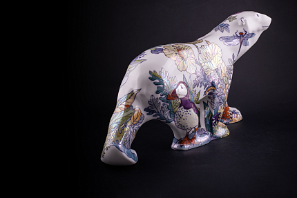 Скульптура Медведь идущий, большой размер, рисунок Цветущая Арктика 2, арт 62.16342.00.1