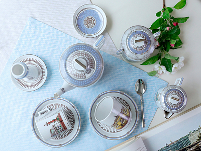 Сервиз чайный на 6 персон 21 предмет, форма Гербовая, рисунок Серебряный город, арт. 81.32583.00.1