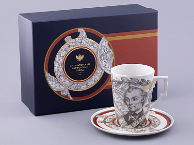 Бокал с блюдцем в подарочной упаковке, форма Гранд, рисунок Полководцы России Александр Суворов, арт. 81.32549.00.1