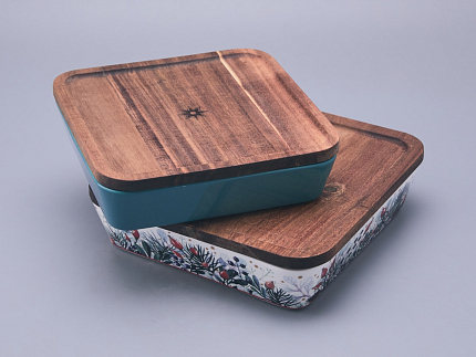 Набор для запекания с деревянной крышкой (2 предмета) в подарочной упаковке, форма Стандартная, рисунок Календа, арт 42.00075.00.1