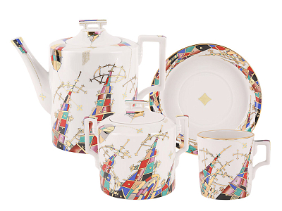 Сервиз чайный 14 предметов на 6 персон, рисунок Фиеста, форма Гербовая, арт 81.15238.01.1