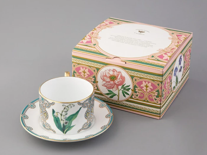 Чашка с блюдцем 250 мл в подарочной упаковке форма Соло, рисунок, Ландыш майский, арт. 81.32654.00.1, 