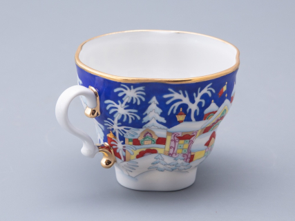 Чашка с блюдцем и с крышкой чайная форма Подарочная-2 рисунок Зимняя сказка 250 мл арт. 81.14563.00.1, 