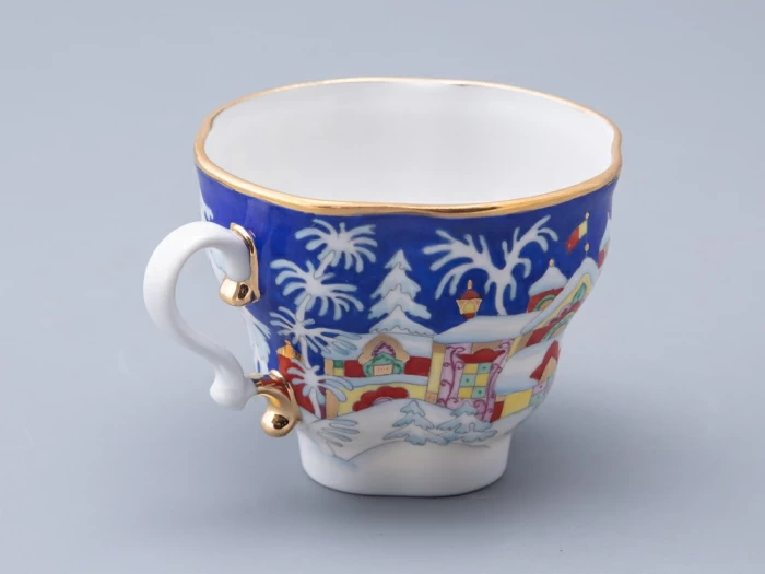 Чашка с блюдцем и с крышкой чайная форма Подарочная-2 рисунок Зимняя сказка 250 мл арт. 81.14563.00.1, 