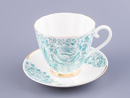 Чашка с блюдцем чайная 200 мл форма Гвоздика рисунок Лето Зеленое арт. 81.20071.00.1