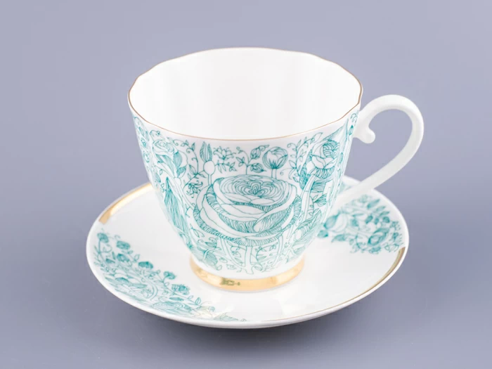 Чашка с блюдцем чайная 200 мл форма Гвоздика рисунок Лето Зеленое арт. 81.20071.00.1, 