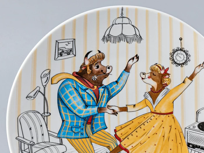 Тарелка декоративная 195 форма Эллипс рисунок Быки-стиляги"Буги-Вуги", арт. 80.35706.00.1, 