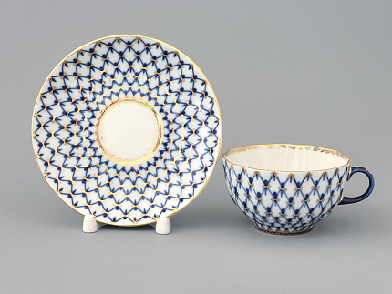 Чашка с блюдцем чайная 250 мл форма Тюльпан рисунок Кобальтовая сетка арт. 81.10105.00.1