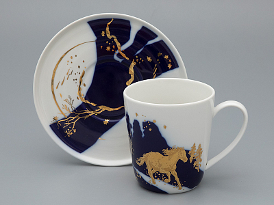 Чашка с блюдцем чайная, форма Колокол рисунок Зимняя дорога, арт. 81.34078.00.1