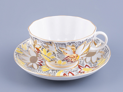 Чашка с блюдцем чайная 250 мл форма Тюльпан рисунок Золотые ромашки арт. 81.14667.00.1