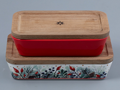 Набор для запекания с деревянной крышкой (2 предм. прямоуг.) форма Стандартная рисунок Календа арт. 42.00042.00.1