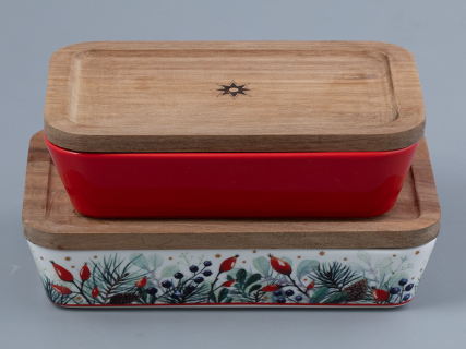 Набор для запекания с деревянной крышкой (2 предм. прямоуг.) форма Стандартная рисунок Календа арт. 42.00042.00.1, 