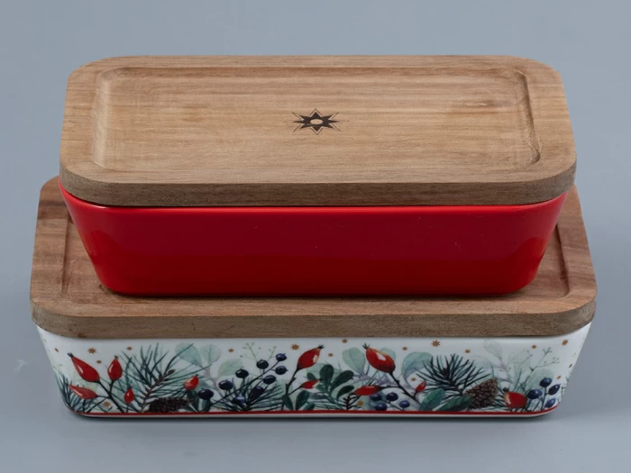 Набор для запекания с деревянной крышкой (2 предм. прямоуг.) форма Стандартная рисунок Календа арт. 42.00042.00.1, 