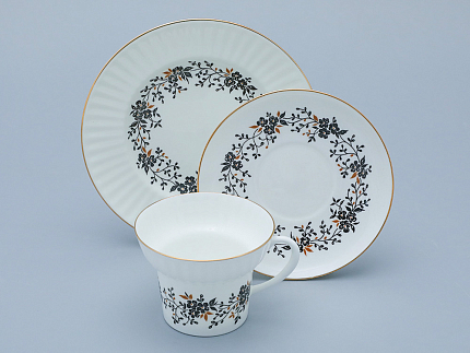 Трехпредметный комплект чайный форма Волна рисунок Тонкие веточки 155 мл арт. 81.14404.00.1