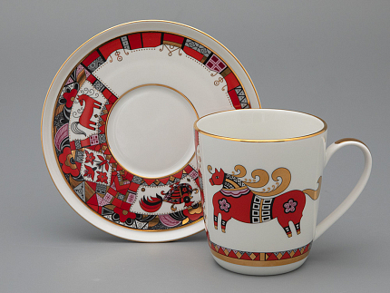 Чашка с блюдцем чайная 300 мл форма Колокол рисунок Красный конь арт.81.34079.00.1