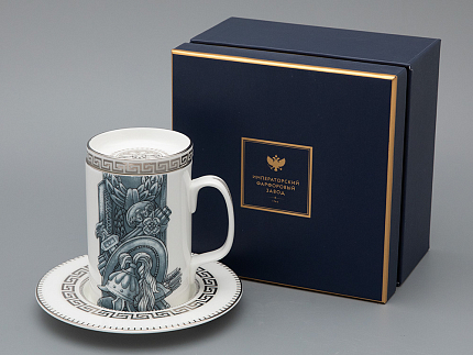 Подарочный набор Бокал с блюдцем и крышкой форма Топ рисунок Слава Веков платина, арт. 81.33063.00.1