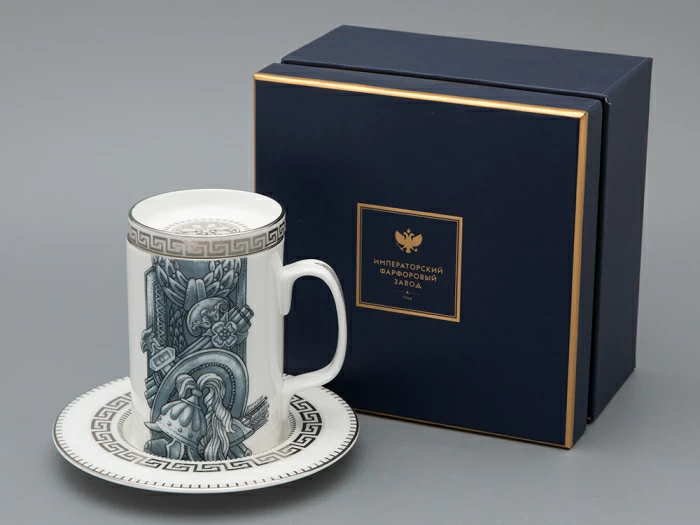 Подарочный набор Бокал с блюдцем и крышкой форма Топ рисунок Слава Веков платина, арт. 81.33063.00.1, 