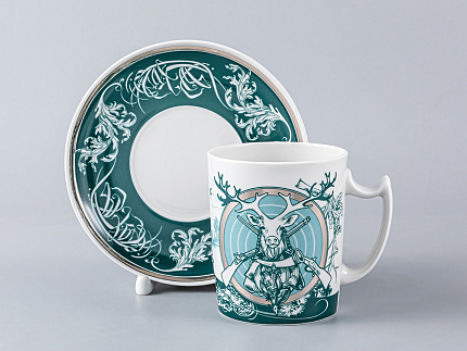 Подарочный набор (бокал/блюдце) форма Снежное утро рисунок  Мужские истории. Охота, арт. 81.28430.00.1