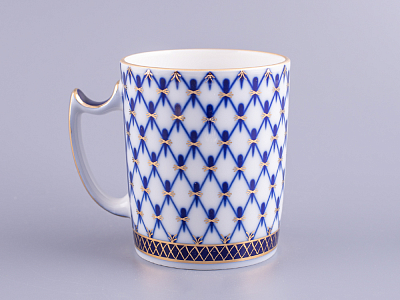 Бокал с блюдцем и с крышкой 380 мл форма Снежное утро рисунок Кобальтовая сетка арт. 81.15425.00.1