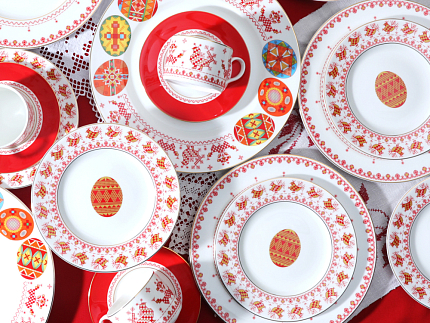 Тарелка плоская 270 мм форма Премиум рисунок Петушки-гребешки, арт 80.49802.00.1