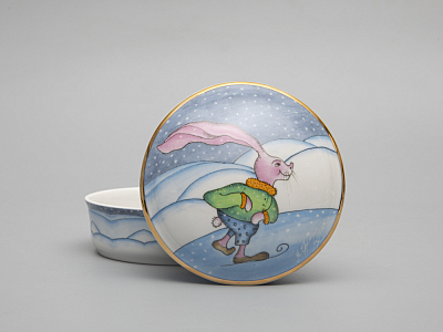 Туалетная коробочка форма Круглая рисунок Зима. Заяц арт. 81.31060.00.1