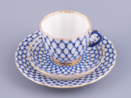 Трехпредметный комплект кофейный форма Тюльпан рисунок Кобальтовая сетка 140 мл арт. 81.10104.00.1, 