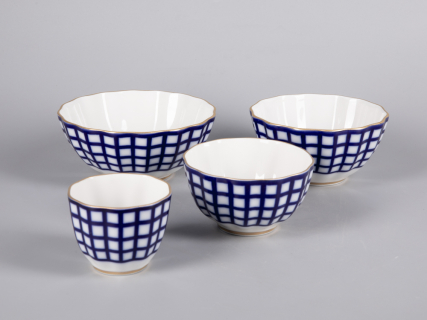 Комплект салатников форма Тюльпан рисунок Кобальтовая клетка арт. 81.30807.00.1, 