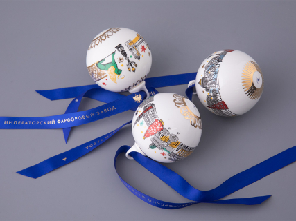 Подарочный набор Ёлочных украшений, форма Шар с петелькой, рисунок Рождественский Петербург, арт. 81.32760.00.1, 