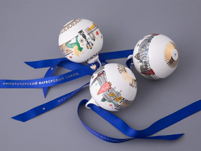 Подарочный набор Ёлочных украшений, форма Шар с петелькой, рисунок Рождественский Петербург, арт. 81.32760.00.1, 