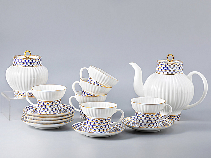 Сервиз чайный Волна Кобальтовая сетка, 6 персон 14 предметов, арт. 81.20894.00.1