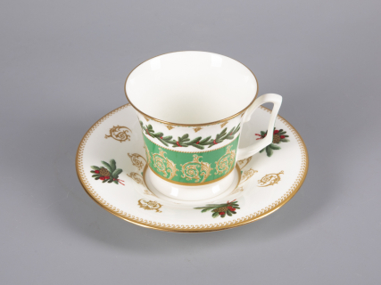 Чашка с блюдцем чайная 210 мл форма Юлия рисунок Еловые веточки арт. 81.30700.00.1, 