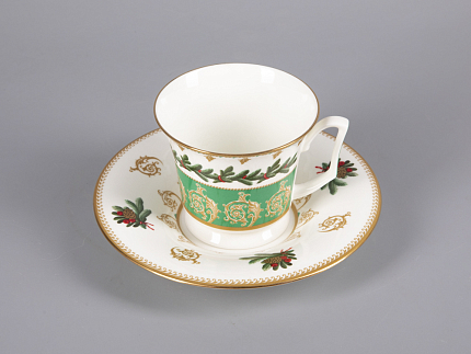 Чашка с блюдцем чайная 210 мл форма Юлия рисунок Еловые веточки арт. 81.30700.00.1