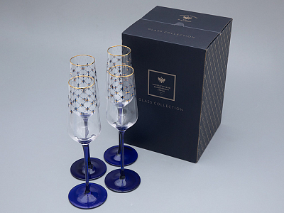Набор (4 бокала для шампанского) 200 мл, Кобальтовая сетка арт. 14.11005.07