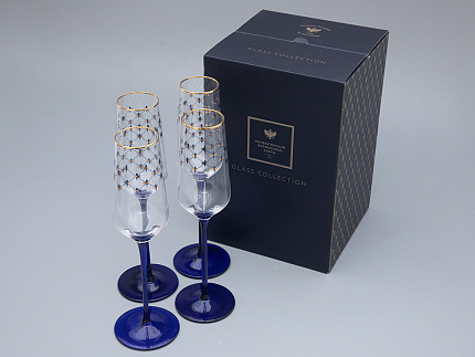 Набор (4 бокала для шампанского) 200 мл, Кобальтовая сетка арт. 14.11005.07