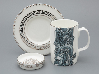 Подарочный набор Бокал с блюдцем и крышкой форма Топ рисунок Слава Веков платина, арт. 81.33063.00.1