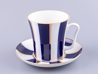 Бокал с блюдцем 360 мл форма Ленинградский рисунок Кобальтовые полосы арт. 81.14856.00.1