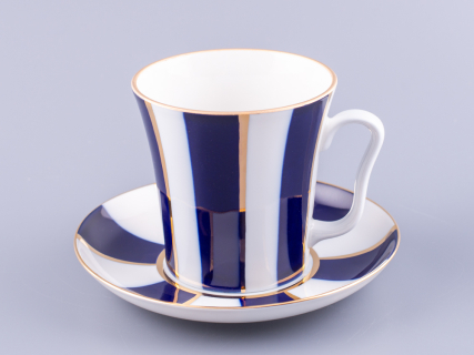 Бокал с блюдцем 360 мл форма Ленинградский рисунок Кобальтовые полосы арт. 81.14856.00.1, 