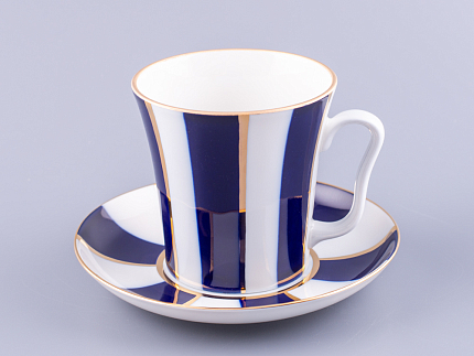 Бокал с блюдцем 360 мл форма Ленинградский рисунок Кобальтовые полосы арт. 81.14856.00.1