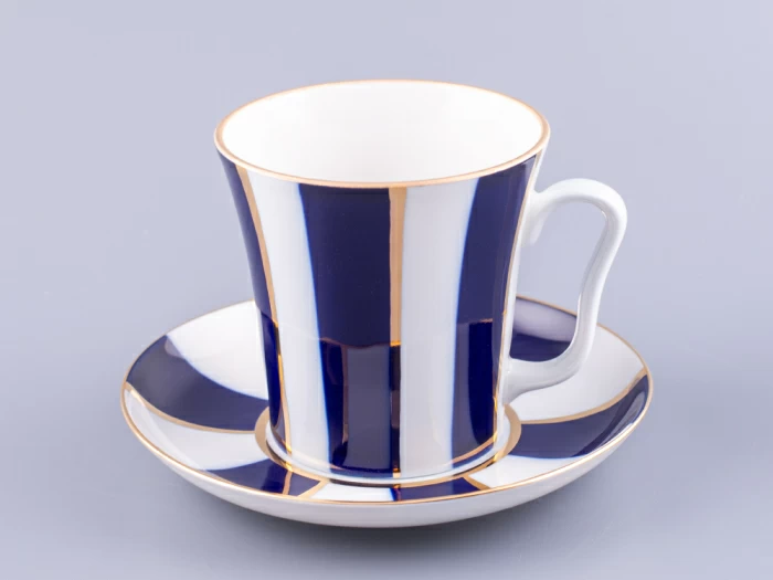 Бокал с блюдцем 360 мл форма Ленинградский рисунок Кобальтовые полосы арт. 81.14856.00.1, 