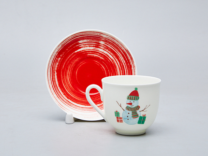 Чашка с блюдцем форма Ландыш рисунок Снеговик, арт. 81.28061.00.1